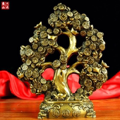 纯铜摇钱树元 饰品摆件礼品开业树 宝招财树发树家居办公室装