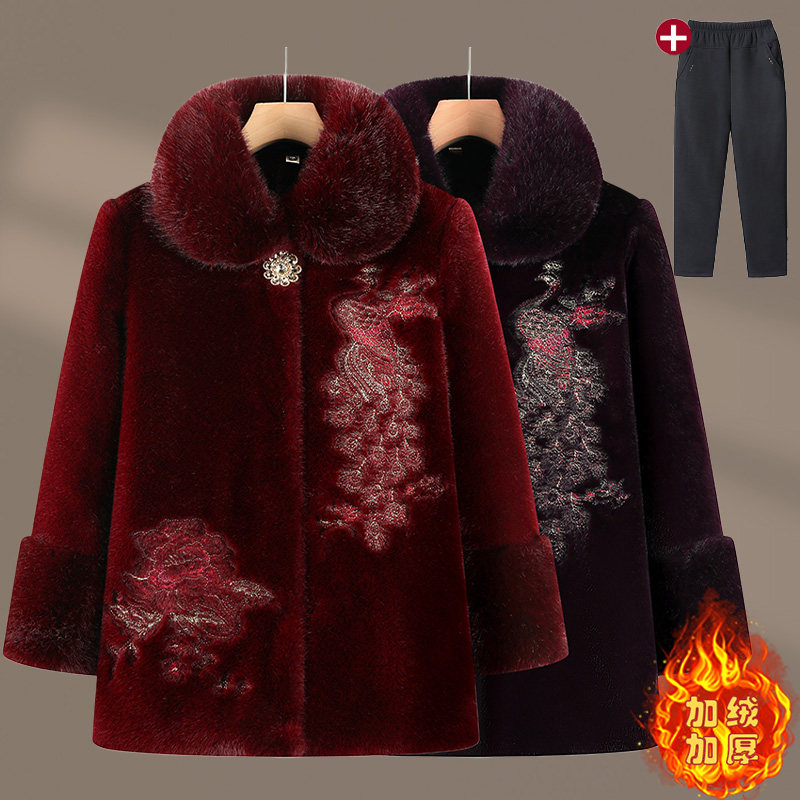 中老年女装宽松加厚棉衣气质奶奶装冬季大码保暖大衣气质妈妈外套