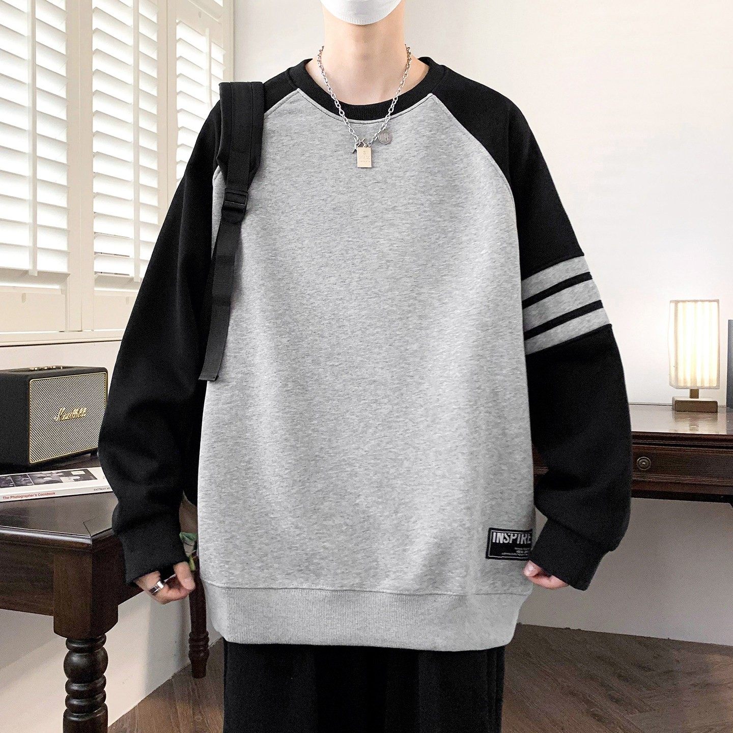 秋冬季青少年加绒加厚卫衣帅气男学生拼色保暖打底衫港风长袖T恤,运动服/休闲服装,运动套装,淘宝优惠券,粉丝福利购,淘宝优惠卷