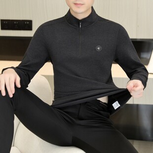 半拉链德绒打底衫男秋冬2025新款内搭保暖衣百搭加厚秋衣男款上衣