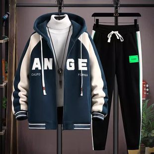 秋冬加绒卫衣男生2025新款潮流男装中学生外套帅气青少年运动套装