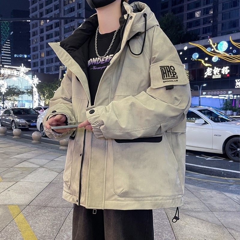 2025冬季新款工装风连帽羽绒服男绿色多口袋保暖加厚面包服外套,运动服/休闲服装,运动套装,淘宝优惠券,粉丝福利购,淘宝优惠卷