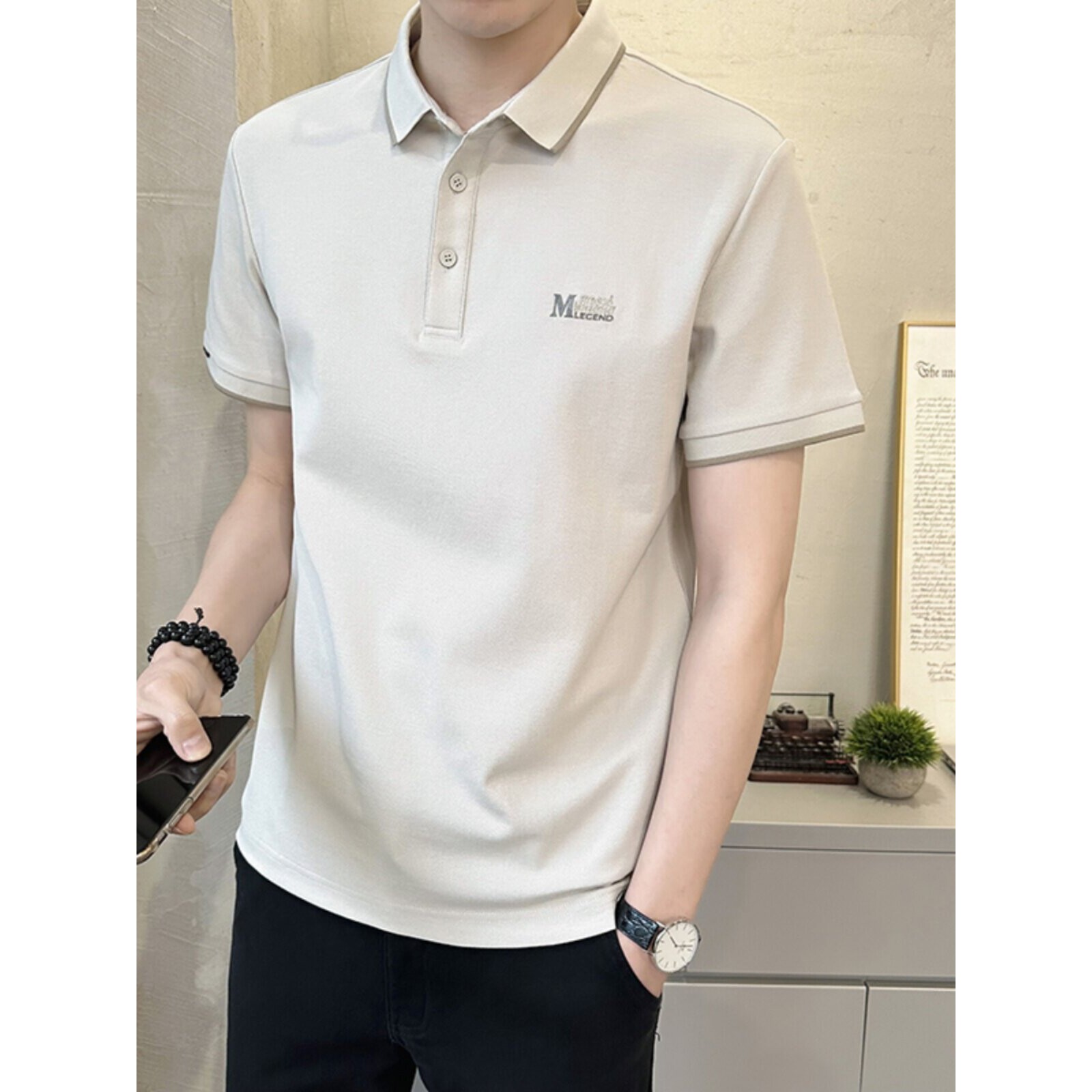 翻领短袖T恤男士冰丝夏装2026新款潮流修身品牌POLO衫男半袖上衣