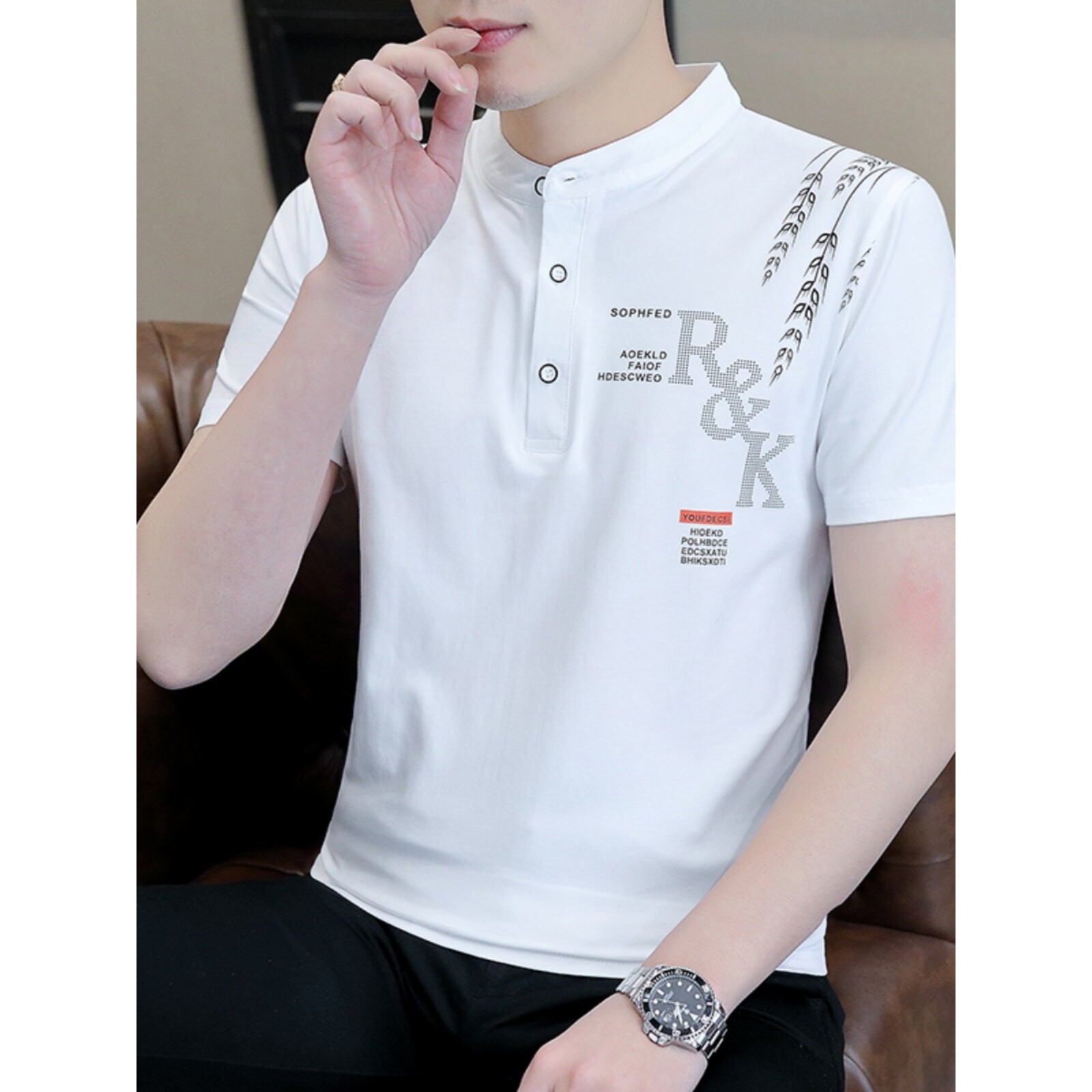 短袖t恤夏季2026新款立领POLO衫纯棉男士潮流ins潮牌修身百搭短T