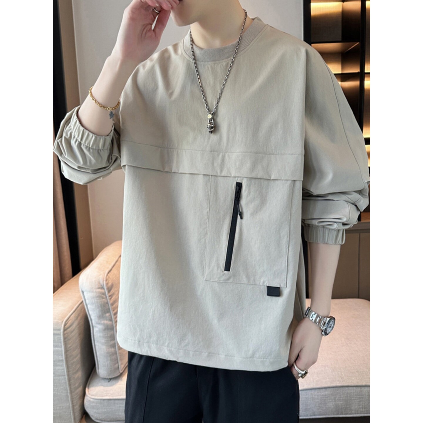 长袖男t恤春秋季男装上衣薄款打底衫青少年高中学生宽松痞帅卫衣