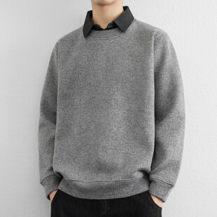 假两件加绒加厚卫衣男秋冬季衬衫领保暖打底衫潮牌帅气上衣高级感