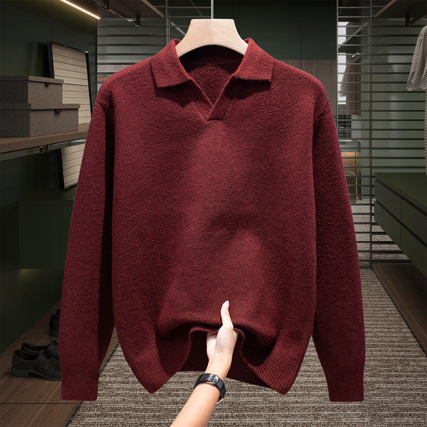 本命年红色针织衫毛衣男海鸥v领加厚秋冬季男装打底衫翻领上衣服,运动服/休闲服装,运动套装,淘宝优惠券,粉丝福利购,淘宝优惠卷