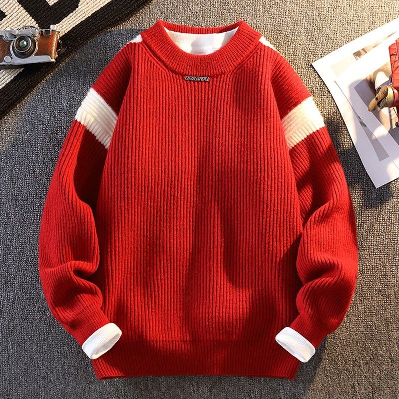 红色毛衣男冬季加厚保暖针织衫青少年学生本命年内搭打底衫毛线衣,运动服/休闲服装,运动套装,淘宝优惠券,粉丝福利购,淘宝优惠卷