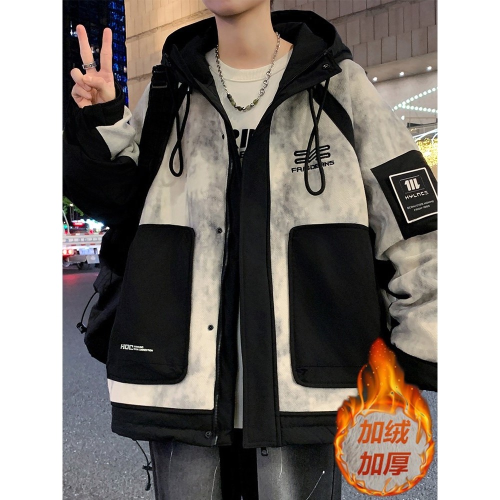 加绒加厚外套男秋冬季2025新款潮牌撞色夹克男青少年保暖防寒衣服,户外/登山/野营/旅行用品,作训外套/套装/野战套装,淘宝优惠券,粉丝福利购,淘宝优惠卷