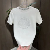 薄款 夏季 上衣丝光棉体恤汗衫 男潮流修身 烫钻 冰丝t恤男士 半袖 短袖