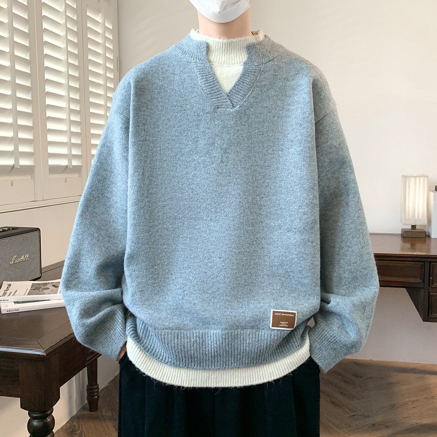 假两件毛衣男秋冬季2025新款宽松保暖线衣内搭冬装男装针织打底衫