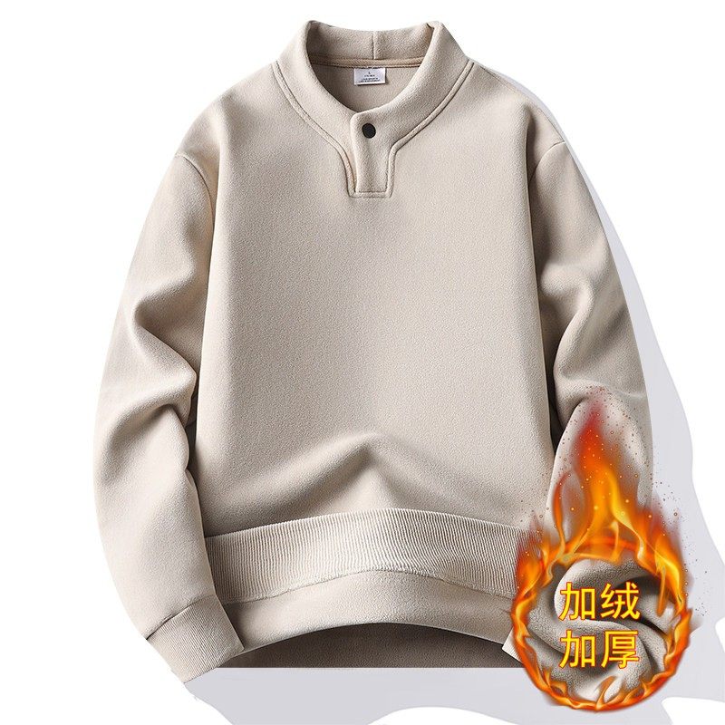 亨利领加绒卫衣男冬季新款加厚小立领保暖内搭上衣潮牌男装打底衫