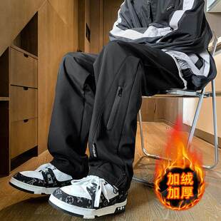 秋冬款休闲裤子男孩初中生学生加绒加厚青少年大童运动卫裤冲锋裤