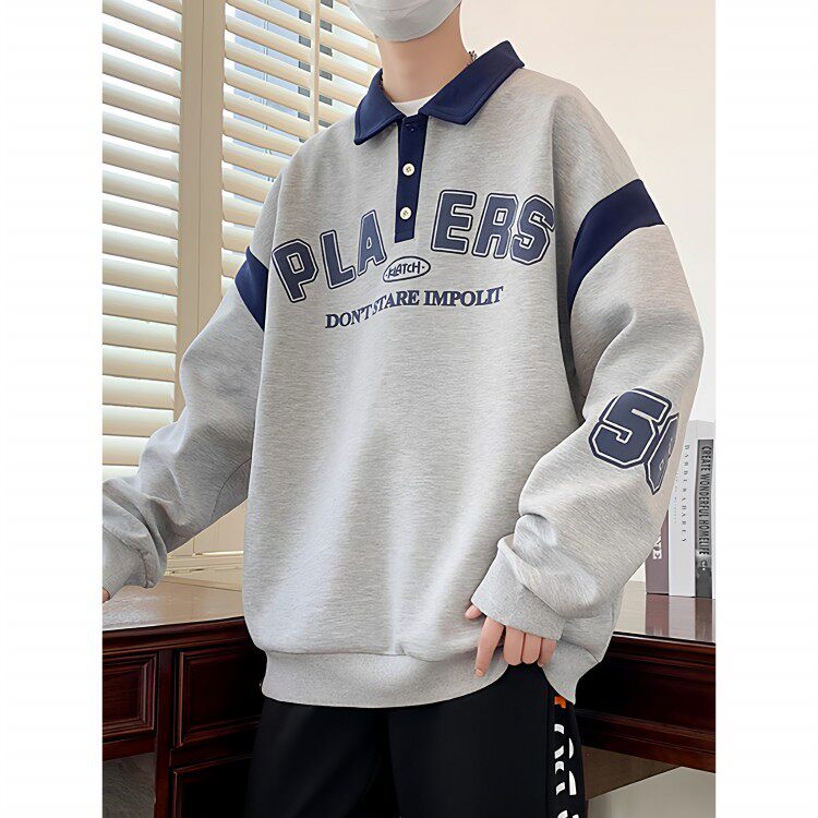 春秋季新款长袖卫衣男孩初高中学生帅气POLO衫青少年大童男装上衣