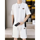 冰丝套装 t恤短裤 男士 潮牌短袖 潮流休闲帅气搭配一套 宽松薄款 夏季