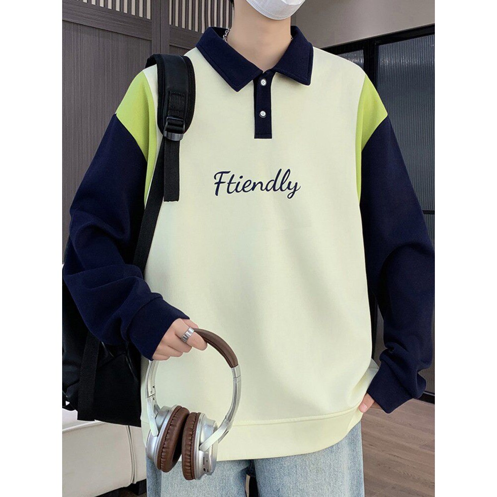 春秋季2026新款拼接卫衣男孩初高中学生打底POLO衫青少年大童上衣