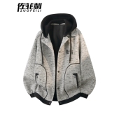 风毛呢子春装 美式 衣服青少年连帽复古夹克 新款 结构外套男春秋冬季