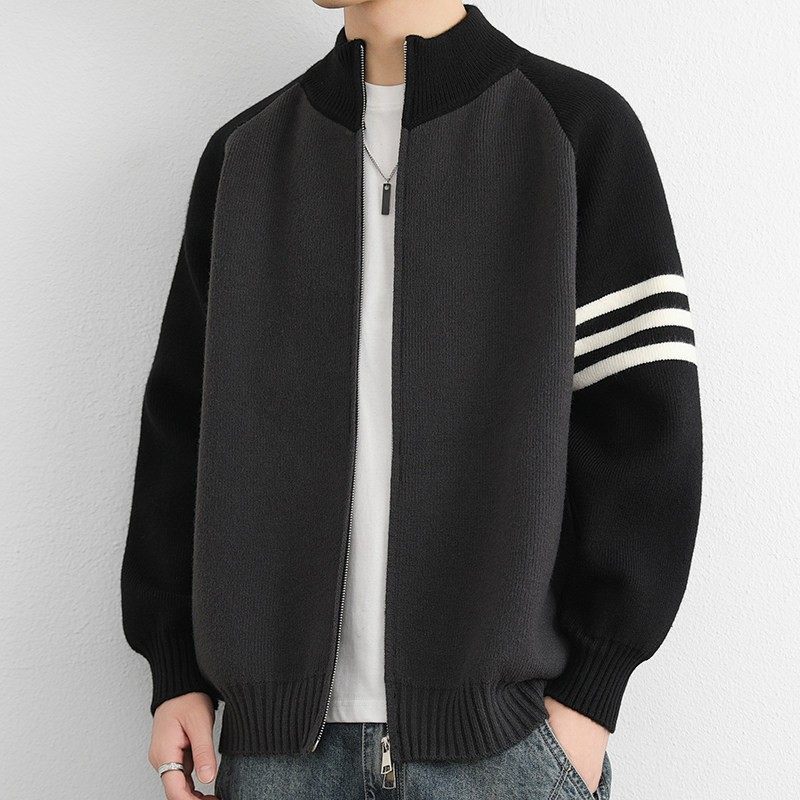 三条杠外套男立领秋冬季高级感针织衫夹克男宽松拼接拉链毛衣秋装,户外/登山/野营/旅行用品,作训外套/套装/野战套装,淘宝优惠券,粉丝福利购,淘宝优惠卷