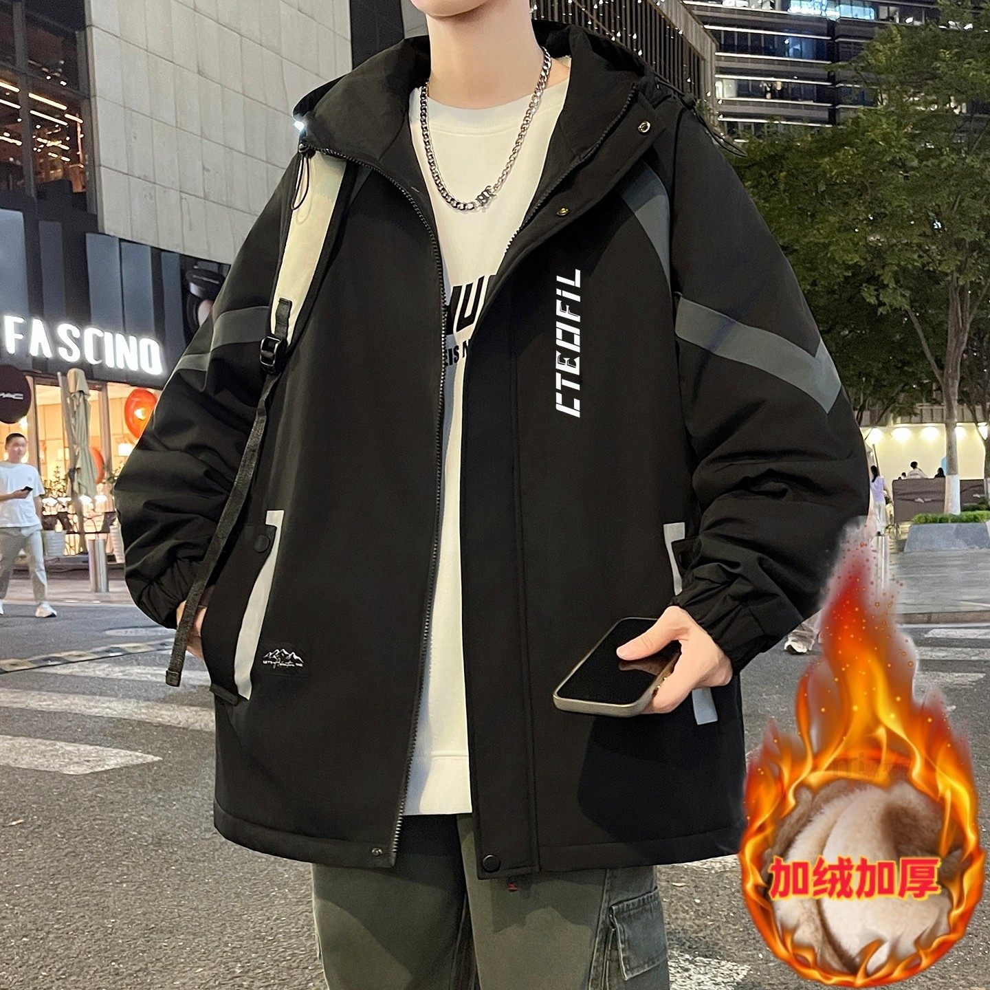 青少年连帽男士加绒加厚夹克秋冬款港风潮流百搭学生冲锋棉衣外套,运动服/休闲服装,运动套装,淘宝优惠券,粉丝福利购,淘宝优惠卷