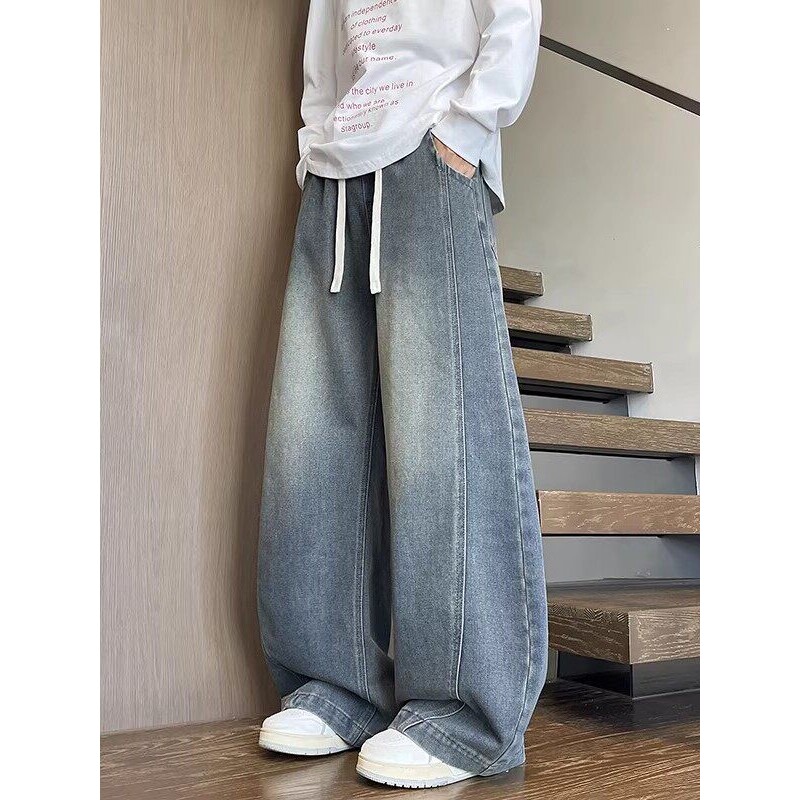 阔腿牛仔裤男款春秋季新款痞帅气直筒休闲裤青少年美式弯刀长裤子