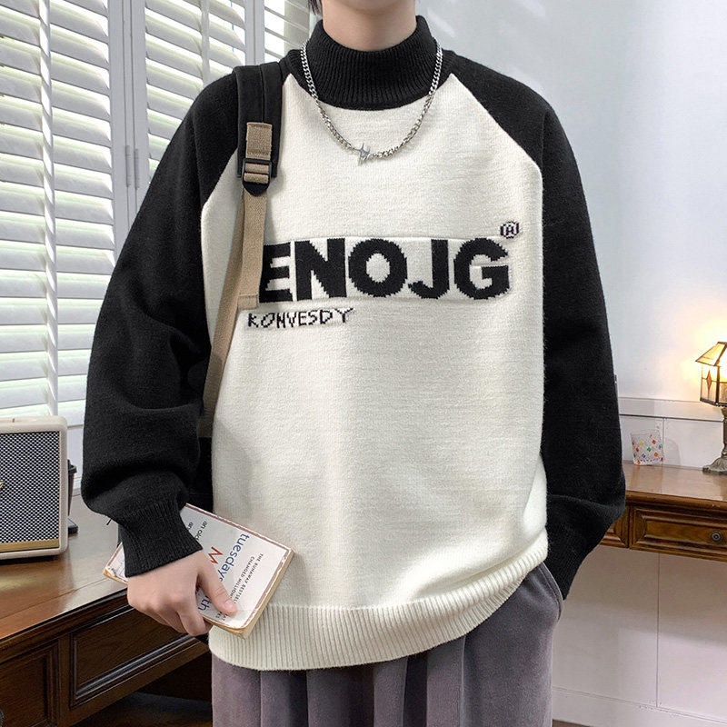 秋冬季新款青少年半高领毛衣男提花撞色时尚休闲保暖学生针织衫帅,运动服/休闲服装,运动套装,淘宝优惠券,粉丝福利购,淘宝优惠卷