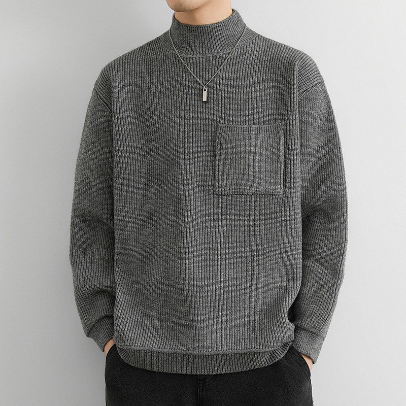 高级感半高领毛衣男秋冬季中领纯色针织衫男宽松内搭毛衫线衣外套