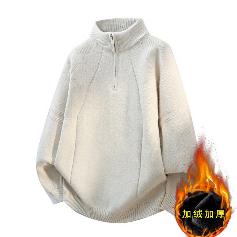 半拉链立领毛衣男生加绒加厚2025新款冬季套头针织衫青少年毛线衣