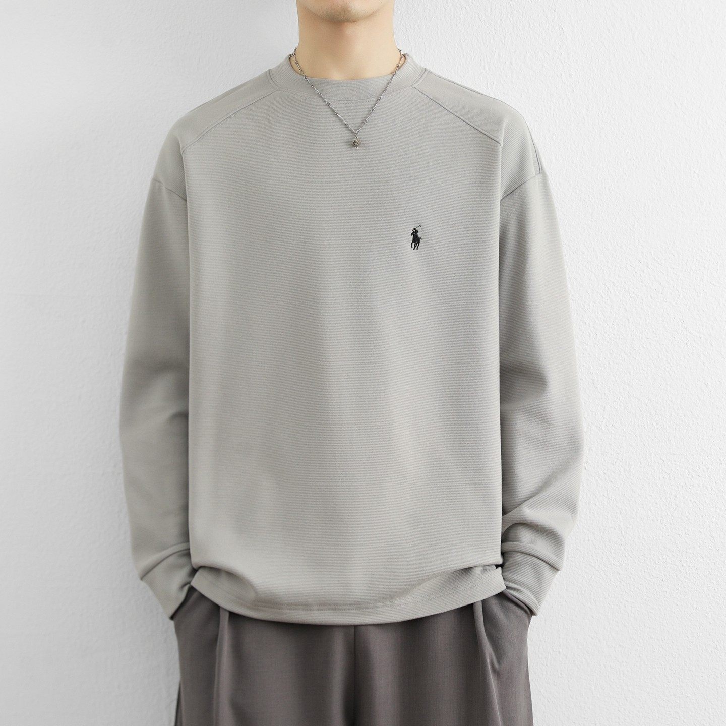 纯色圆领卫衣男士宽松打底衫2025秋冬季新款高级感刺绣长袖T恤男,运动服/休闲服装,运动套装,淘宝优惠券,粉丝福利购,淘宝优惠卷