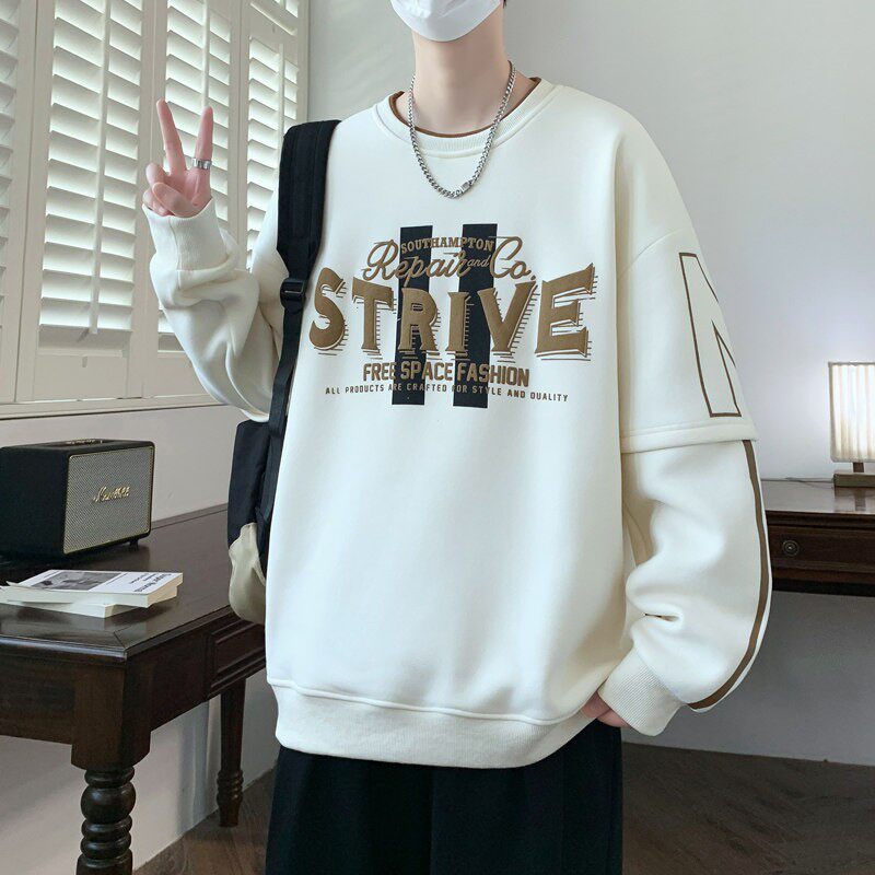 春秋季圆领卫衣男孩初中高中学生长袖t恤帅气大童男装打底衫上衣