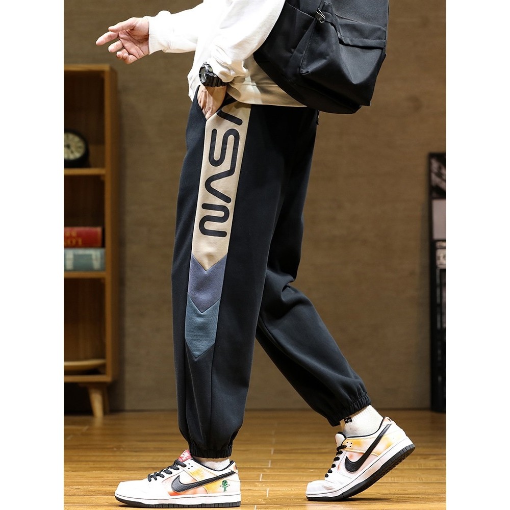 纯棉束脚运动裤子男生秋冬季潮流百搭加绒加厚卫裤青少年休闲长裤