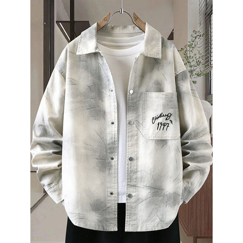 设计感长袖衬衫男2026时尚扎染衬衣外套青少年春秋季潮流帅气夹克