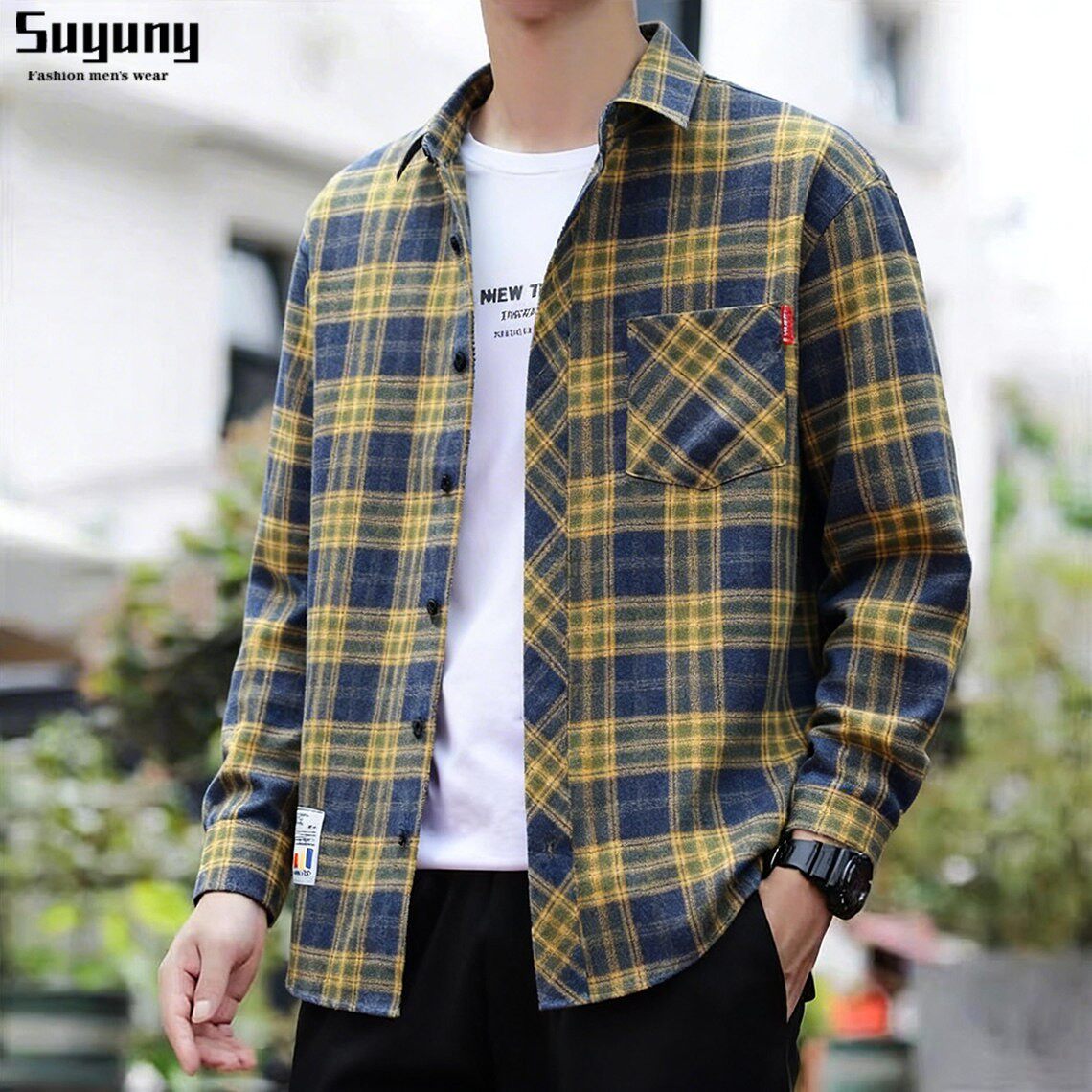 美式格子衬衫男款长袖休闲宽松薄款外套春秋季2026年新款痞帅衬衣