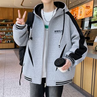 秋冬季棒球服外套男孩加绒加厚学生连帽夹克保暖青少年大童上衣服