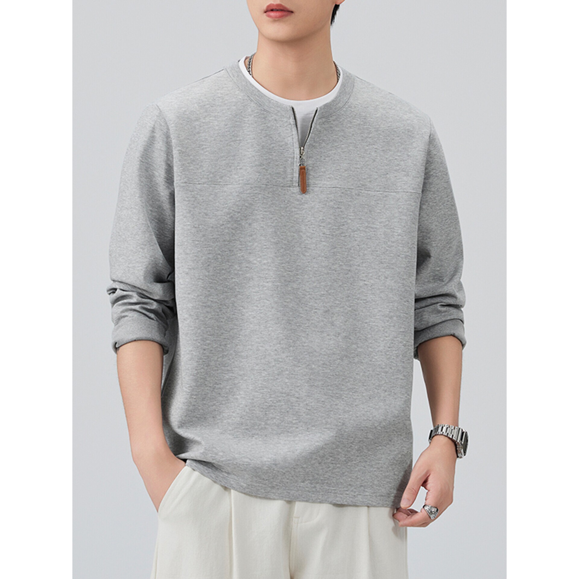 春季半拉链POLO衫男士长袖卫衣2026新款休闲百搭云朵棉T恤上衣服