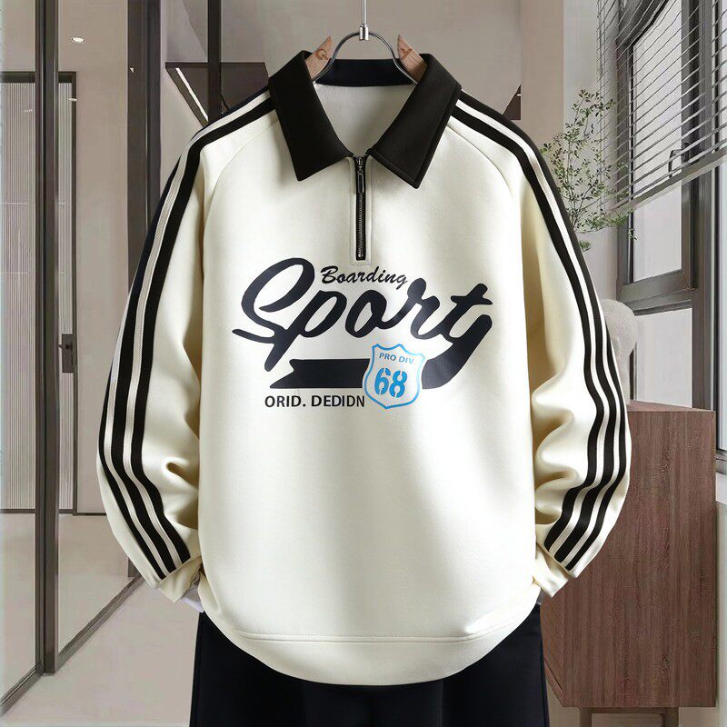 半拉链翻领卫衣男孩春秋款青少年Polo衫初中高中学生大童长袖t恤