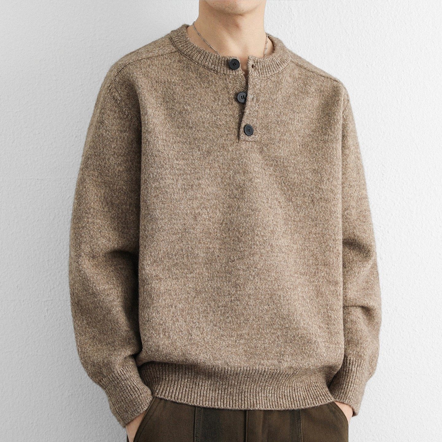 高级设计感亨利领毛衣男秋冬季美式休闲宽松针织衫保暖厚打底线衣,户外/登山/野营/旅行用品,作训外套/套装/野战套装,淘宝优惠券,粉丝福利购,淘宝优惠卷