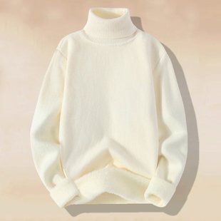 打底高领毛衣男士羊毛衫秋冬季内搭线衣加绒加厚白色一体绒针织衫