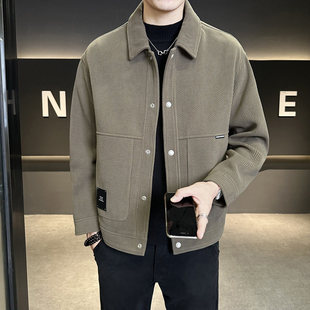 2025秋冬季新款翻领外套男士短款呢子大衣加厚高端行政夹克男毛呢