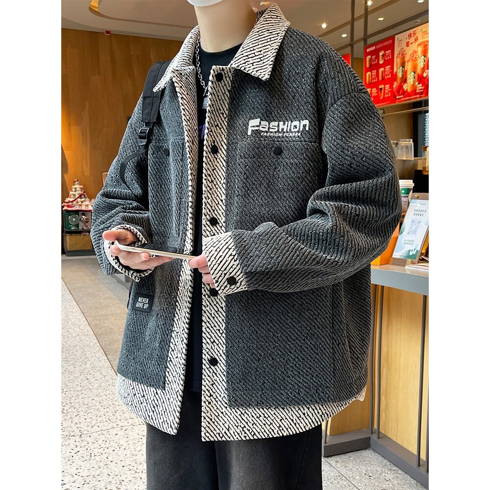 外套男秋冬季2025新款衬衫式夹克男翻领冬装褂子宽松休闲加厚棉服