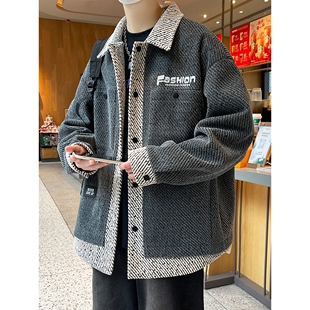 外套男秋冬季2025新款衬衫式夹克男翻领冬装褂子宽松休闲加厚棉服