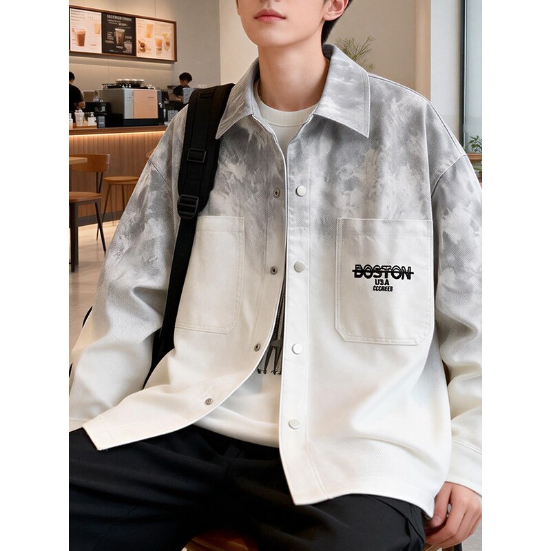 牛仔外套男春秋季新款潮牌痞帅翻领夹克青少年男生春装衬衫式上衣
