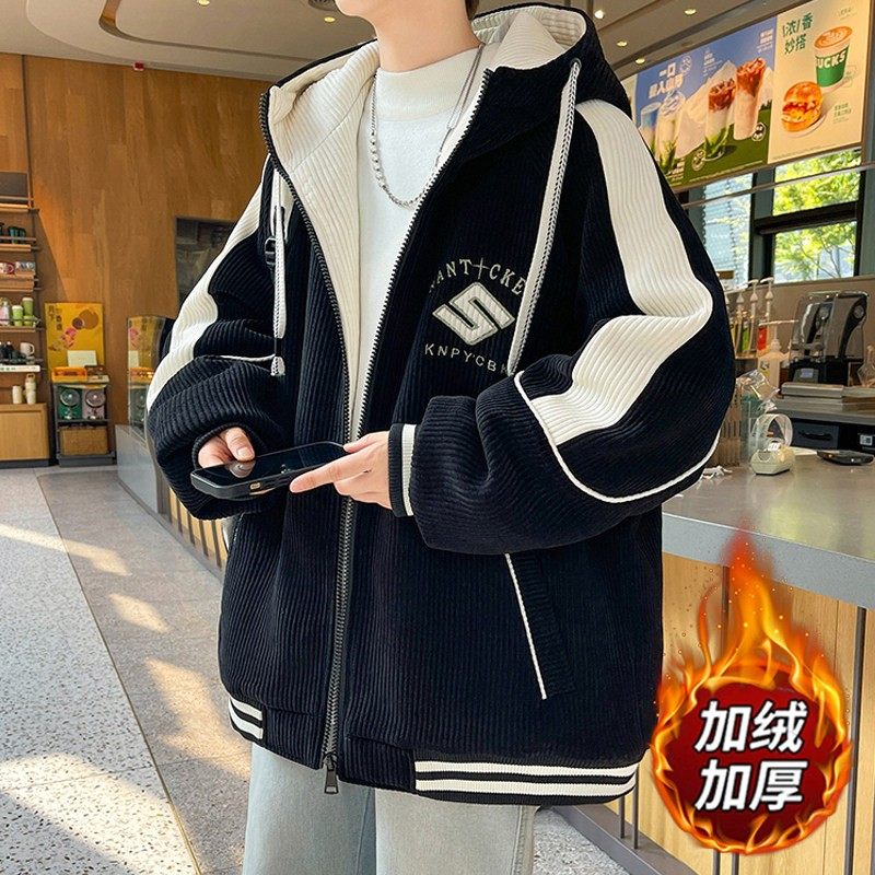 秋冬季加绒外套13男孩14初高中学生加厚棒球服15岁青少年大童夹克