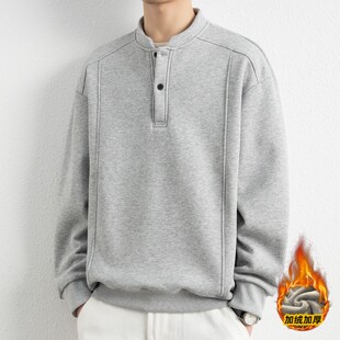 亨利领半高领卫衣男款秋冬潮牌重磅美式加绒加厚无帽长袖内搭上衣
