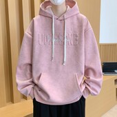 扎染重磅加绒卫衣男秋冬款 青少年潮牌上衣初高中学生加厚连帽外套