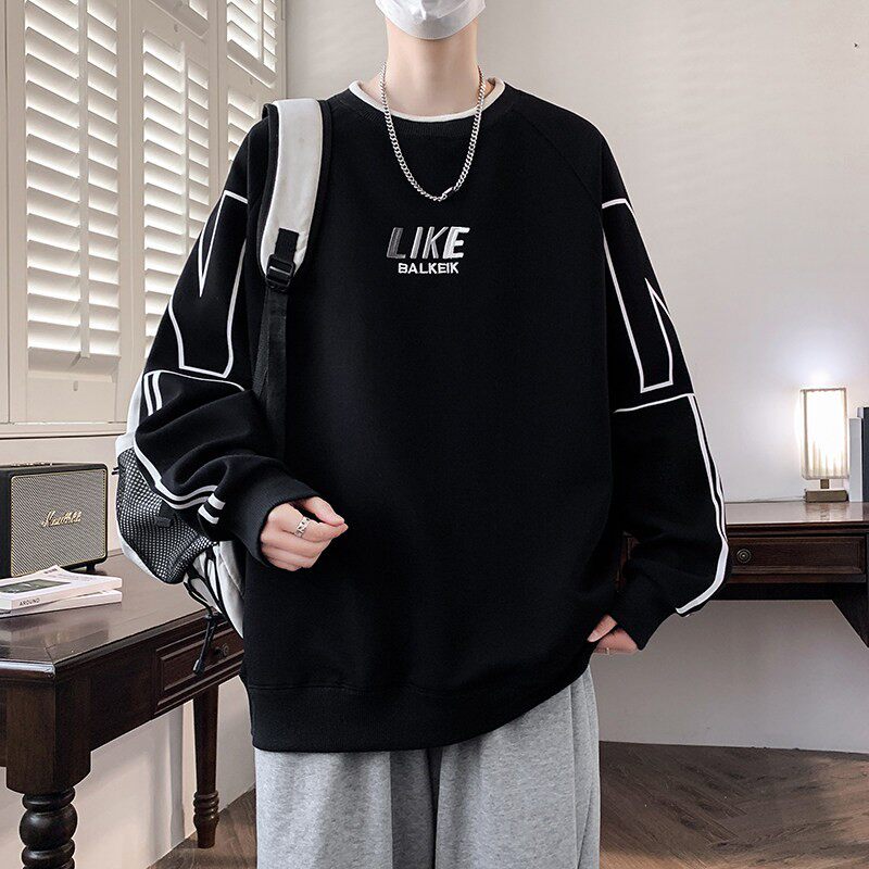 青少年春秋季圆领卫衣男孩高中初中学生长袖t恤帅气大童春装上衣