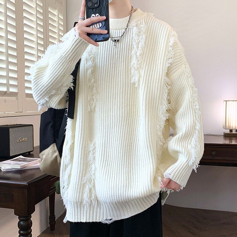 破洞毛衣男秋冬季小众设计感针织衫痞帅青少年内搭白色毛线衣外套,运动/瑜伽/健身/球迷用品,篮球服,淘宝优惠券,粉丝福利购,淘宝优惠卷