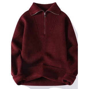 红色半拉链高领毛衣男款秋冬季新款针织衫立领重磅加厚保暖毛线衣