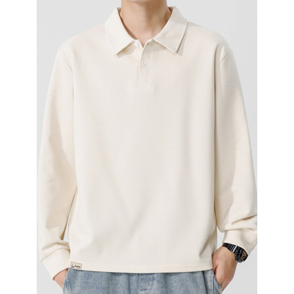 重磅长袖T恤男春秋季潮牌百搭POLO衫纯色男款内搭打底衫翻领卫衣