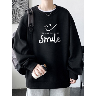 华夫格卫衣男秋冬新款加绒保暖上衣服男生青少年潮牌圆领长袖t恤