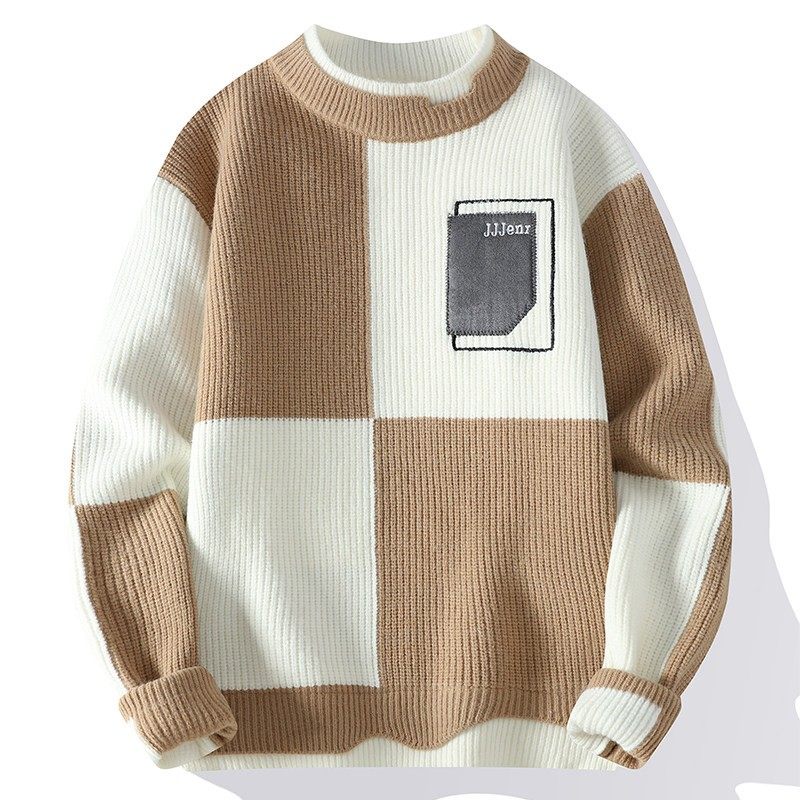 撞色假两件男士毛衣半高领秋冬季加厚针织衫休闲宽松慵懒风上衣服,户外/登山/野营/旅行用品,作训外套/套装/野战套装,淘宝优惠券,粉丝福利购,淘宝优惠卷